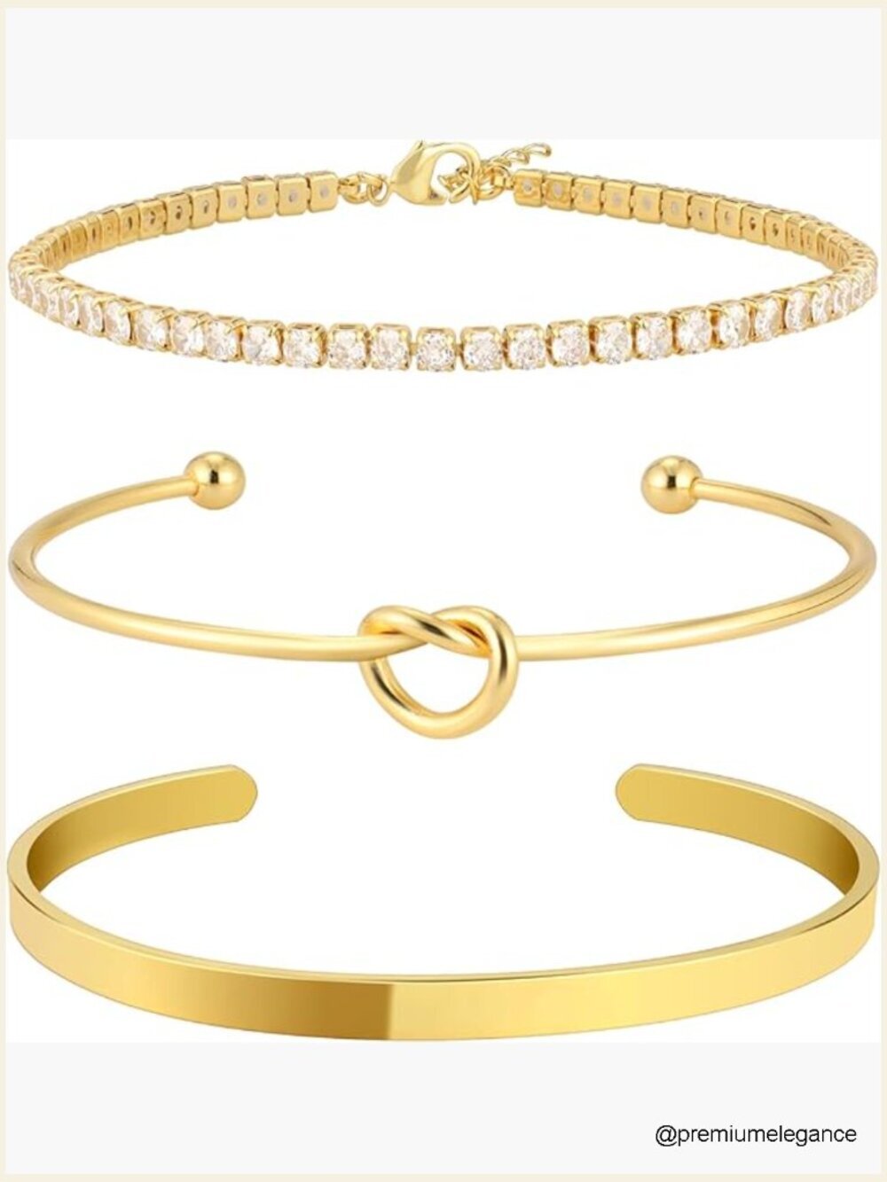 Gold Bangle Cuff Knot Bracelet Set for Women Stack 3-Piece